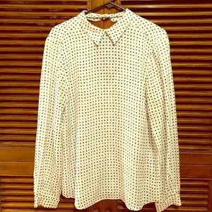 Black polka dot silk long-sleeve blouse